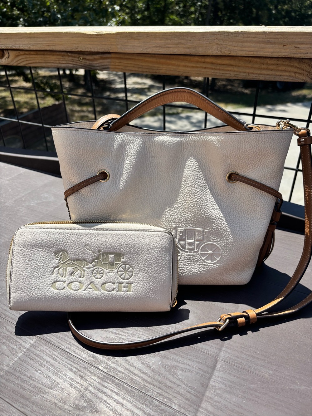 Coach Andy CA164 Horse & Carriage Chalk Leather Crossbody + Matching Wallet